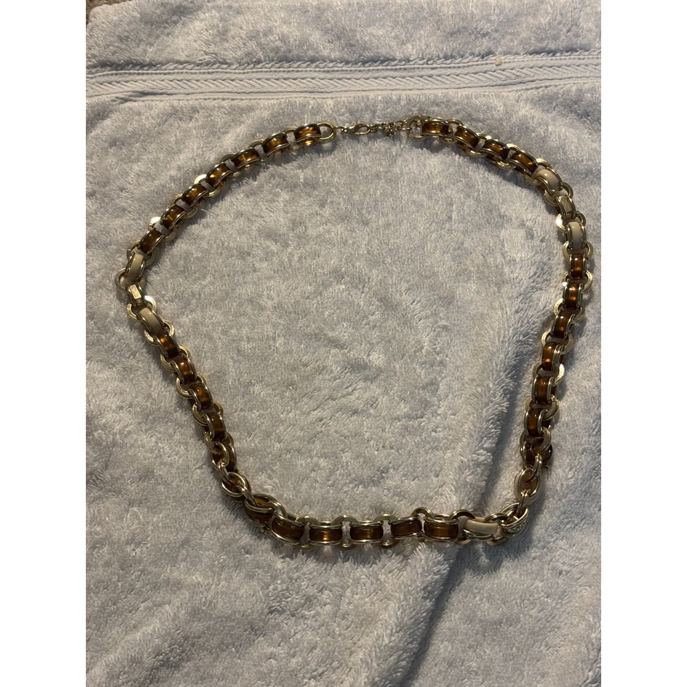 Coldwater Creek Silver & Tortoise Resin Chain Link Necklace 32-35" Extender